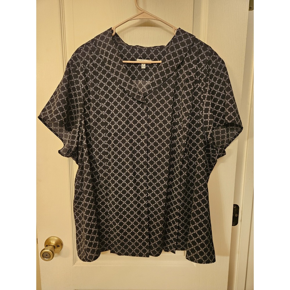 Croft & Barrow‎ Womens Geo Button Down Blouse Shirt Plus 3X Career Work Classic